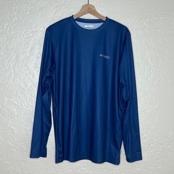 Columbia Men's Long Sleeve Blue Terminal Tackle PFG Fish Triangle Shirt Medium - Picture 1 of 6